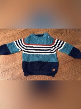 ☀️Striped Knit Crew Sweater in Teal, Navy & Cream